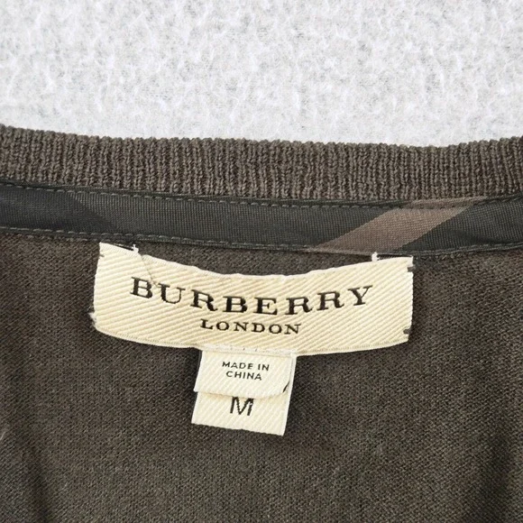 Burberry London Sweater Mens M Brown V-Neck Pullover Cotton Blend Lightweight - Picture 4 of 9